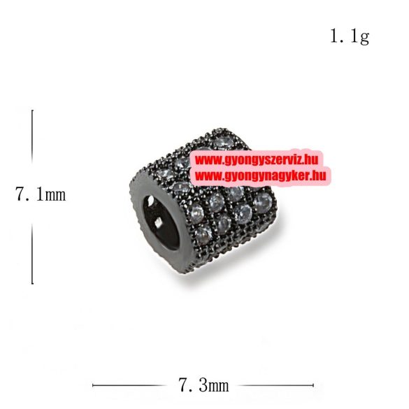 Cirkon kristályos, hexagon köztes gyöngy. 7.1x7.3mm. Fekete szín, fekete kristály.